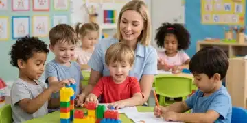 Children learning in a vibrant early childhood education classroom setting