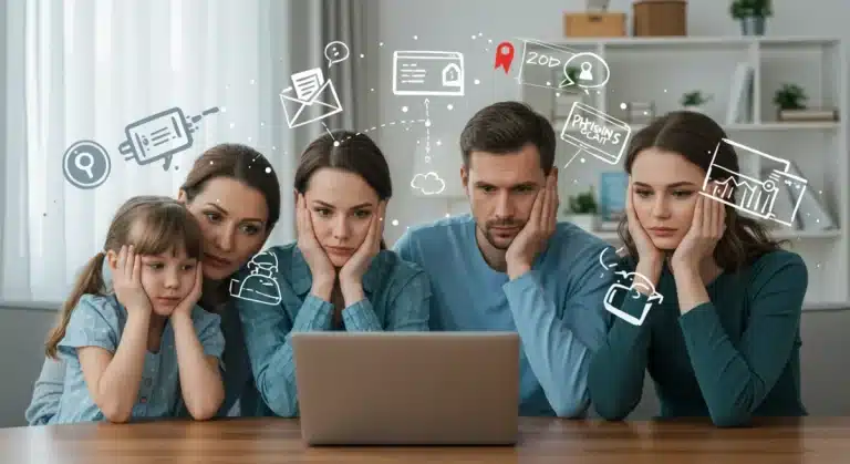 Family worried about online scam on laptop