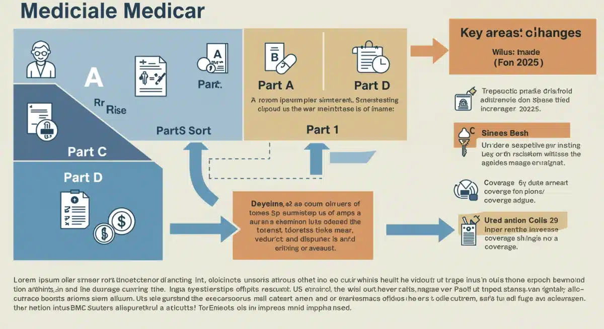 Infographic showing Medicare Parts A, B, C, D with 2025 policy updates highlighted.