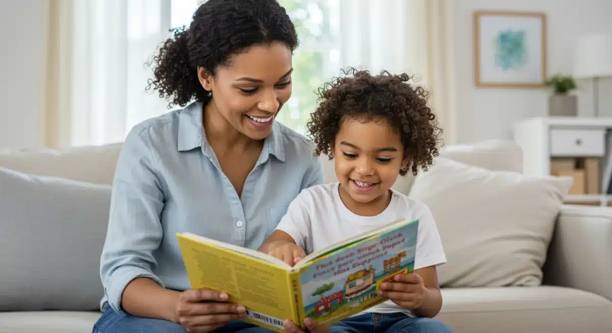 Parent and child reading together at home, fostering early literacy