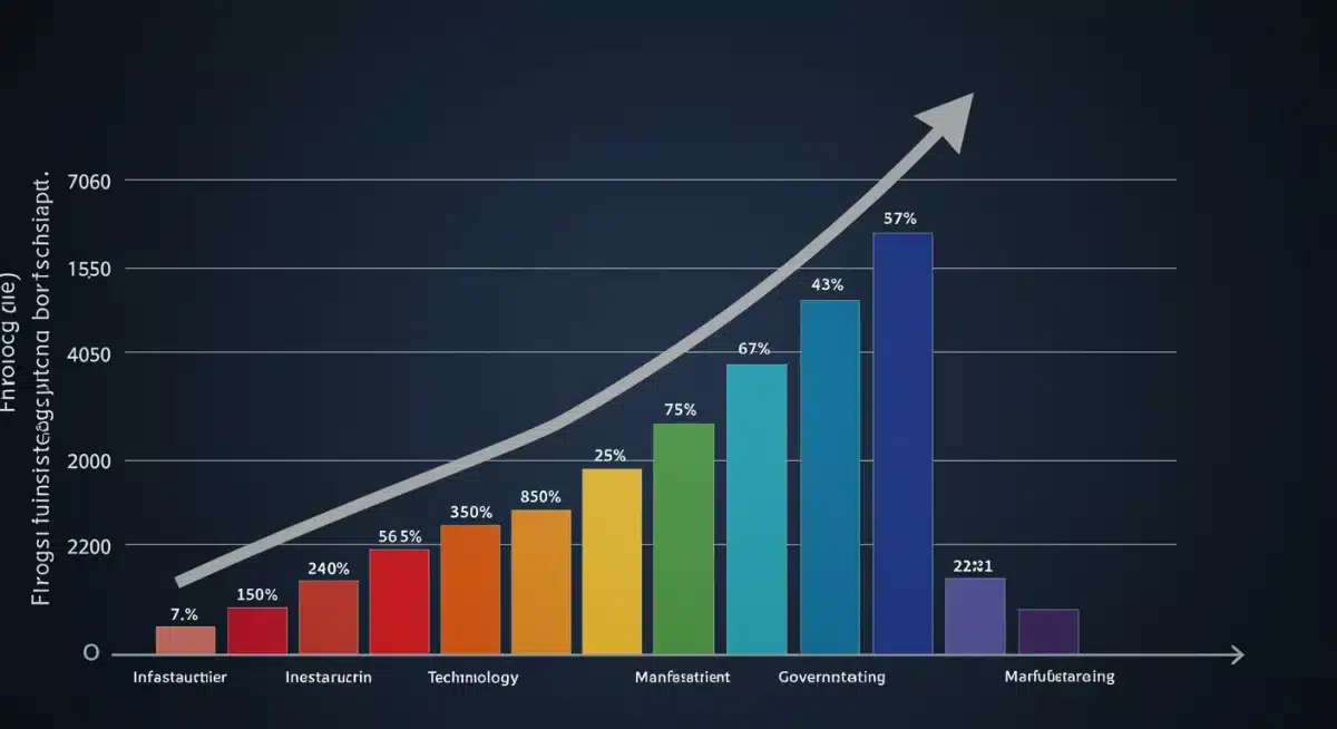 Upward trending bar chart illustrating projected US job growth across key economic sectors.