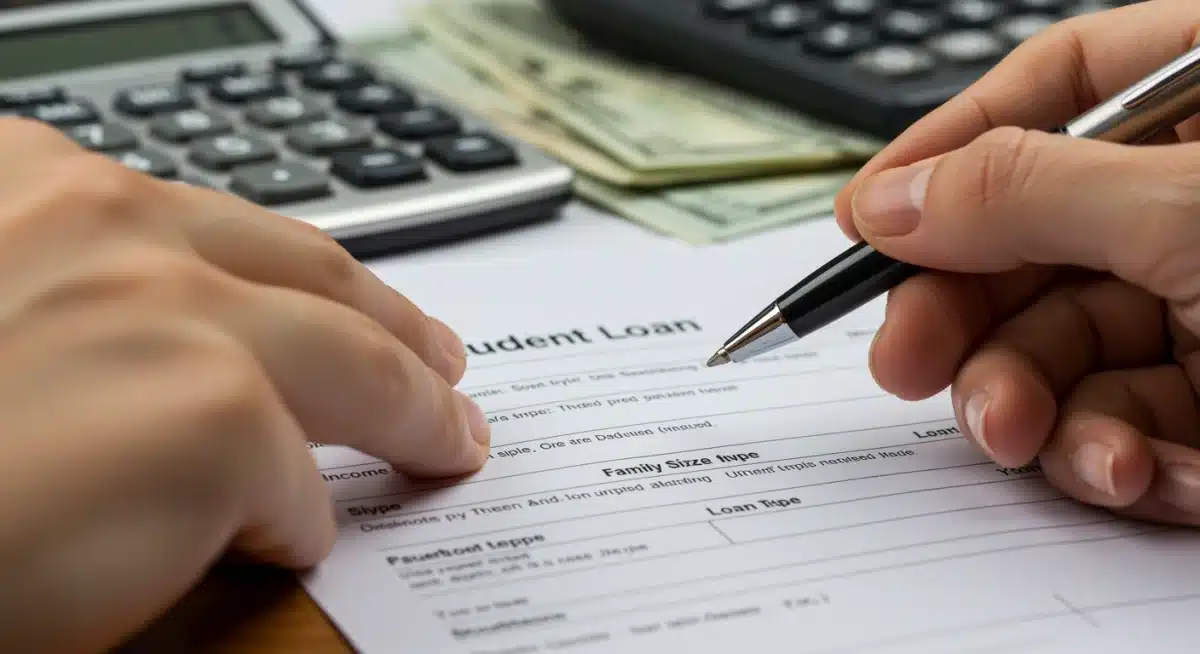 Hand filling out student loan forgiveness application form