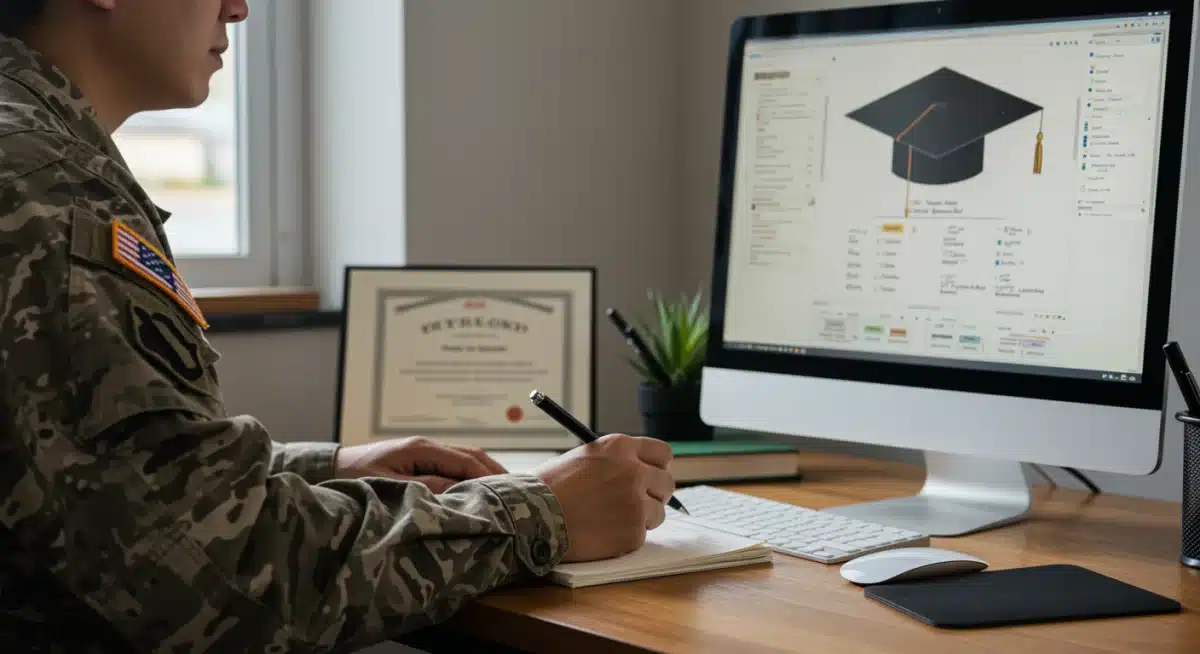 Veteran actively engaging with online education resources and planning for their academic future.