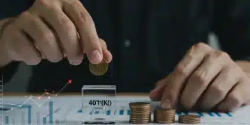 Hands placing coins into a miniature 401(k) symbolizing increased retirement savings and strategic financial planning for 2025.