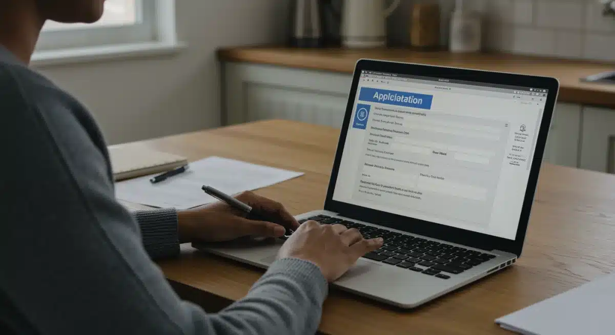 Person applying for federal benefits online at home