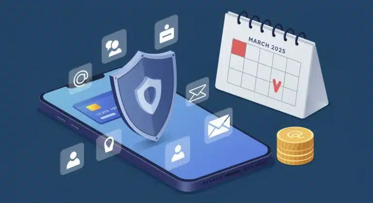 Digital shield protecting consumer data on a smartphone, signifying new federal privacy laws 2025.