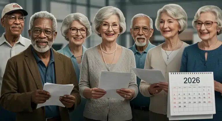 Seniors discussing Social Security adjustments for 2026