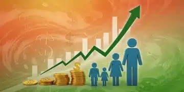Illustration of rising US household disposable income with economic growth symbols