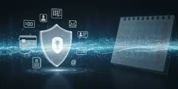 Digital shield protecting personal data with March 2026 calendar reminder