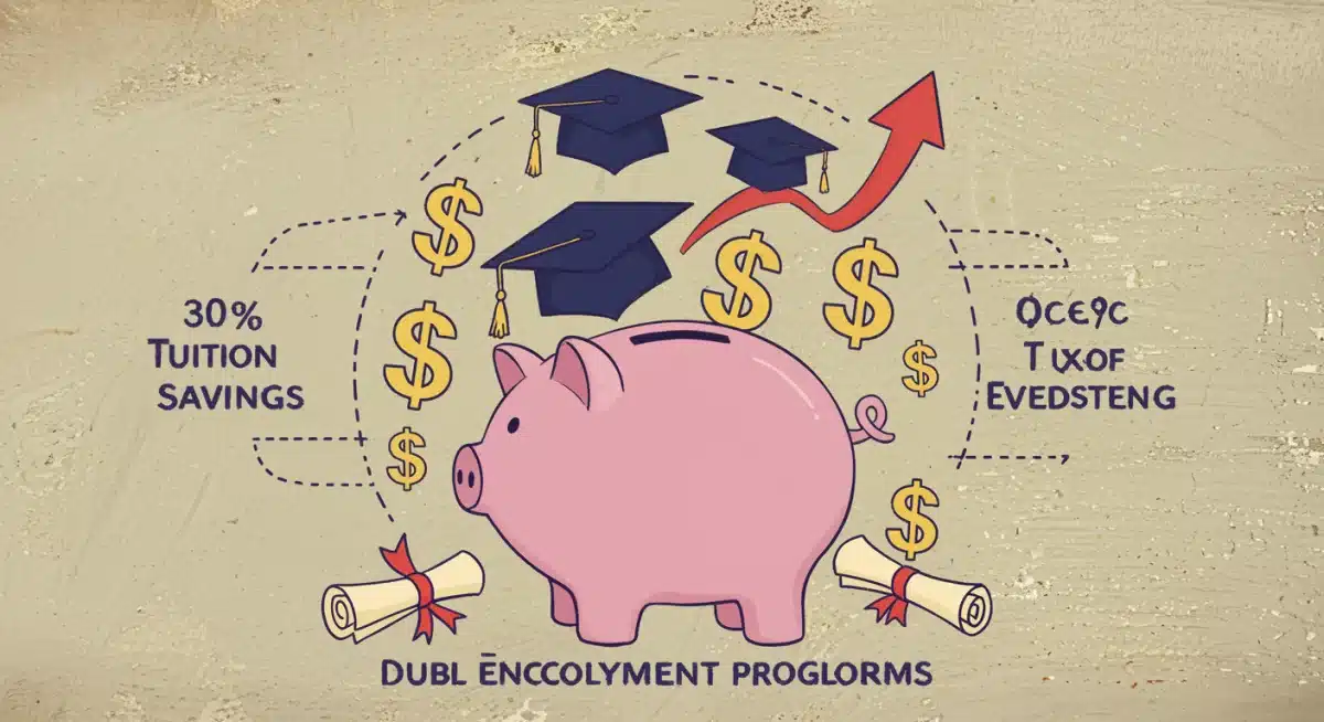 Graphic depicting financial savings and academic advantages of dual enrollment programs