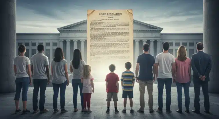 Families observing government regulations, symbolizing impact on households