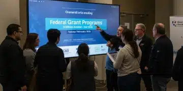Diverse individuals eagerly discussing upcoming federal grant programs worth $2 billion in February 2026