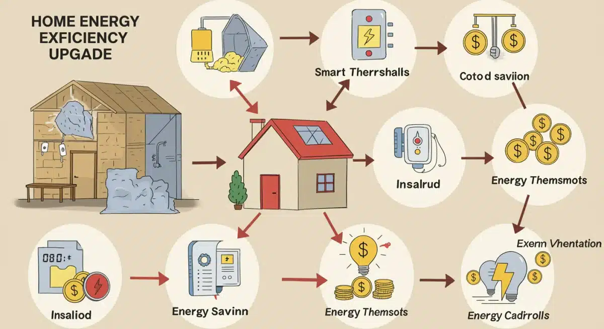 Diagram of home energy efficiency upgrades and savings