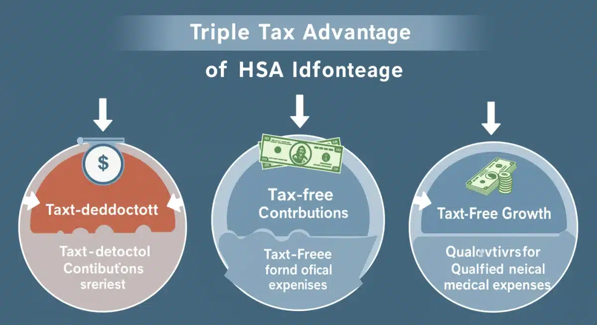 Infographic showing the triple tax advantage of Health Savings Accounts (HSAs).