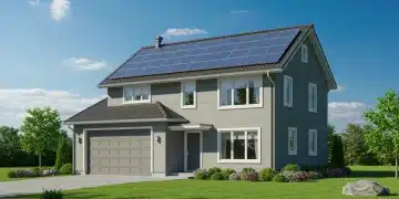 Modern home with solar panels, symbolizing energy efficiency