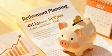 Illustration of a 401(k) statement, calendar year 2026, and financial growth symbols, representing future retirement planning and investment strategy.