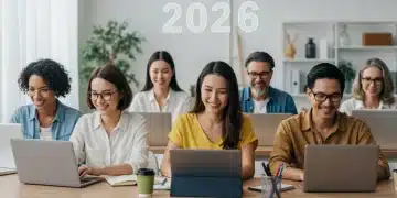 Top 4 Accredited Online Learning Platforms for Adults in 2026 Adult learners engaging with accredited online learning platforms on laptops and tablets in a modern setting.