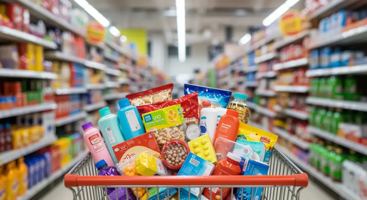 Shopping cart full of groceries, symbolizing consumer spending