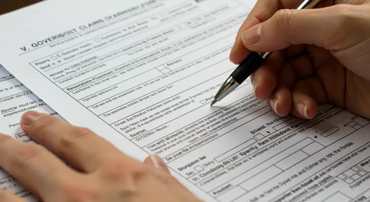 Hand filling out a VA disability claim form, illustrating the application process.