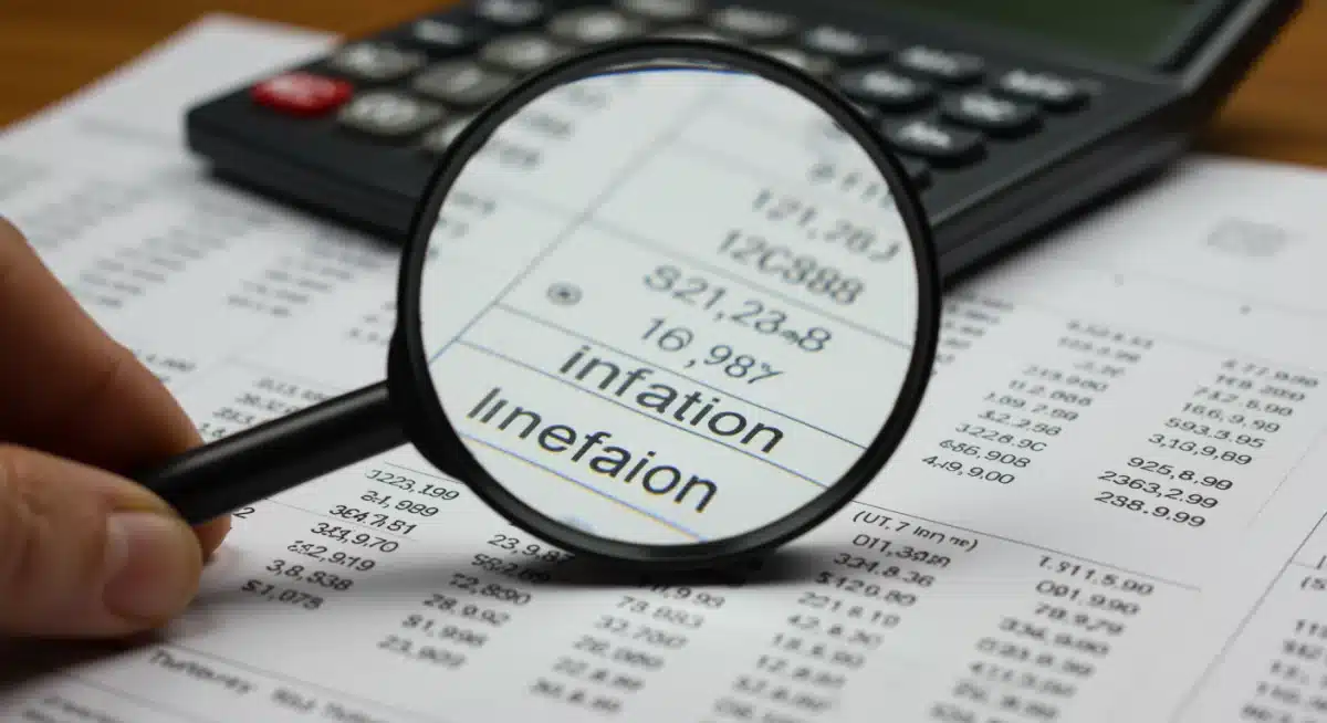 Magnifying glass examining financial data for inflation impact