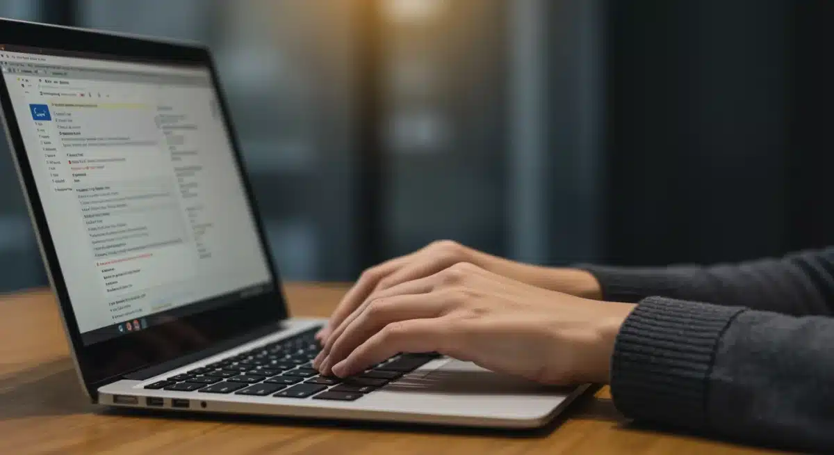 Hands typing on a laptop, engaging with an online course interface for skill development.