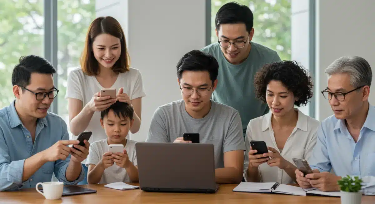 People checking finances on mobile devices and laptops