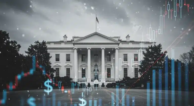White House with financial graphs representing new homeowner policies