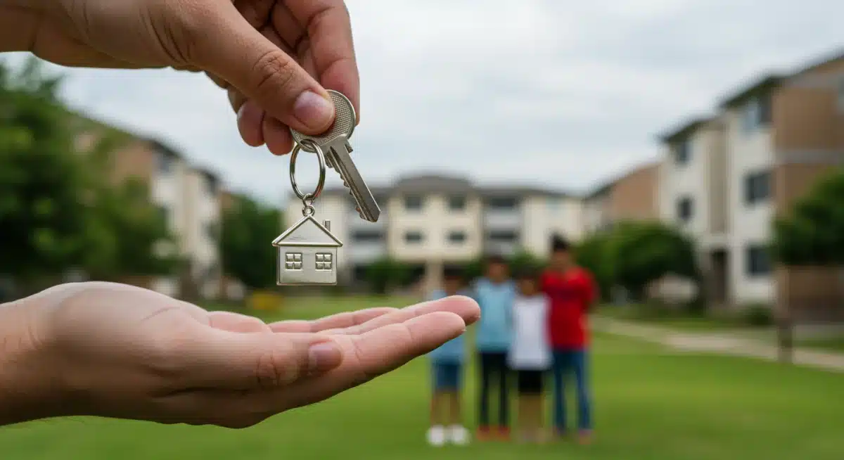 Hand holding house key, symbolizing homeownership