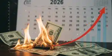 Illustration of a household budget experiencing strain due to a 5% inflation rate in 2026, showing rising costs for essential goods.