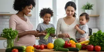 Happy diverse family enjoying fresh produce from WIC benefits 2026