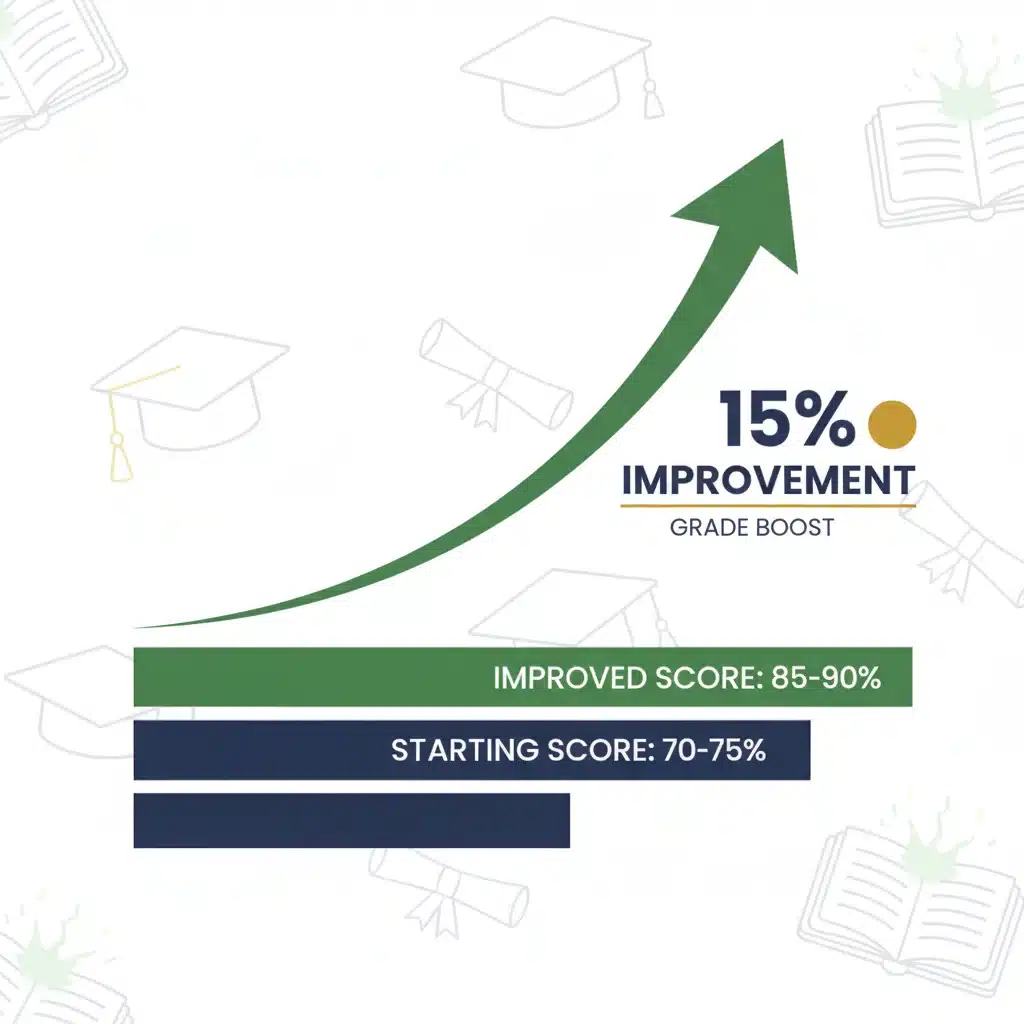 Visual representation of consistent 15% score improvement on standardized tests.