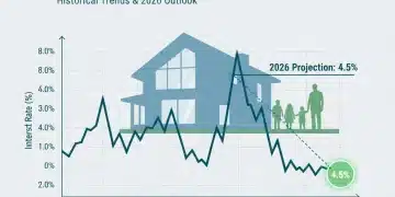 Line graph showing projected mortgage rates for 2026 with a family and house silhouette.