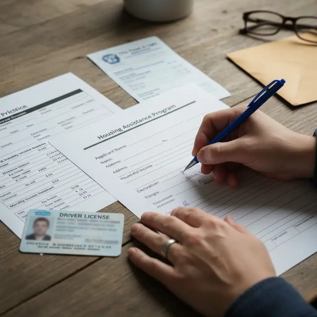 Hands filling out Housing Choice Voucher application form