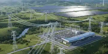 Vast national energy grid with power lines and substations, symbolizing enhanced infrastructure and reliability.