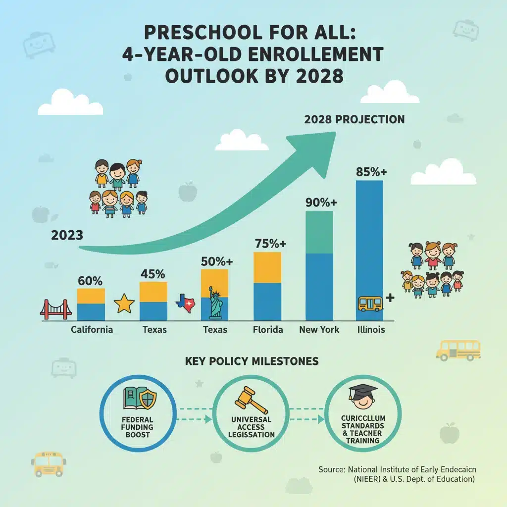 Infographic showing projected increase in 4-year-old preschool enrollment by 2028