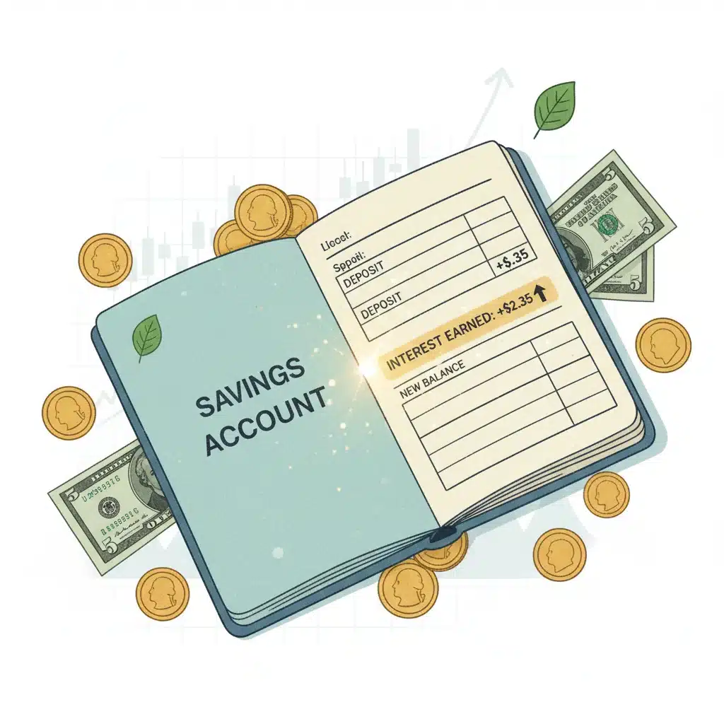 Savings account passbook with growing interest, depicting positive returns for savers.
