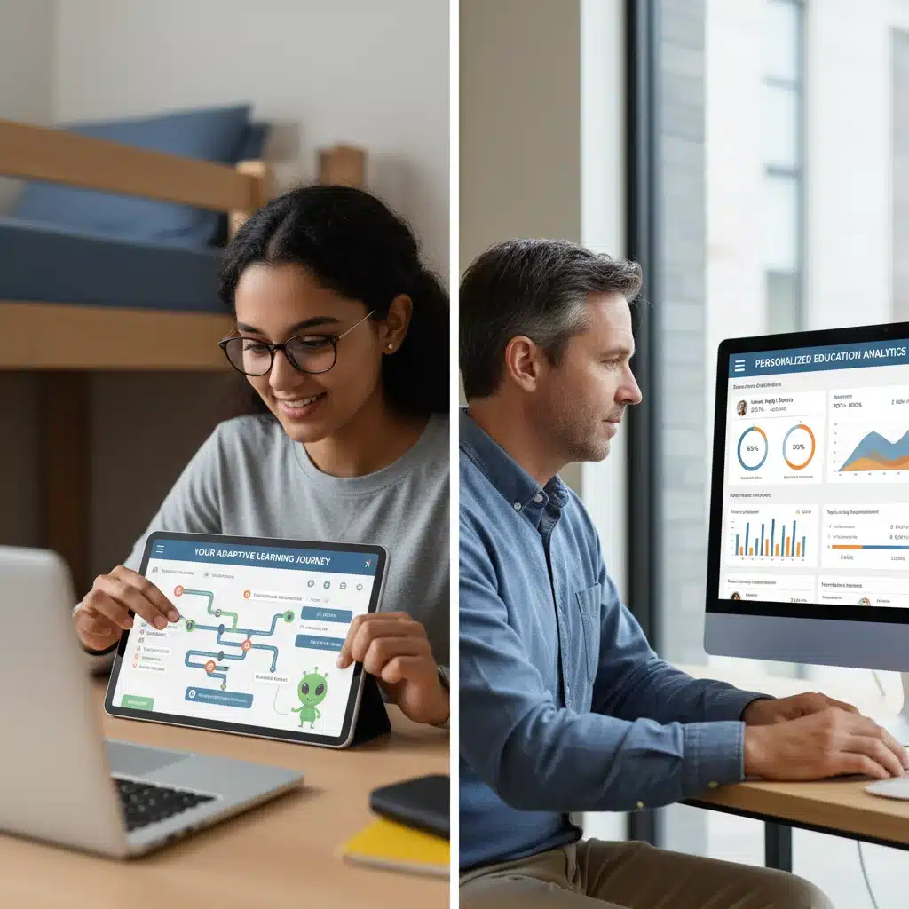 Student and teacher interacting with an adaptive learning platform.