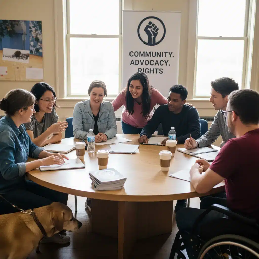 Diverse group discussing Social Security Disability benefits and advocacy