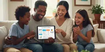 Smiling family reviewing tax documents on a tablet, symbolizing understanding of the Child Tax Credit.