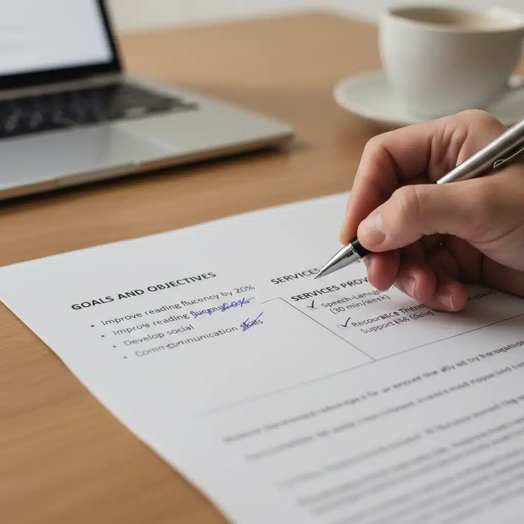 Hand highlighting key sections of an Individualized Education Program (IEP) document