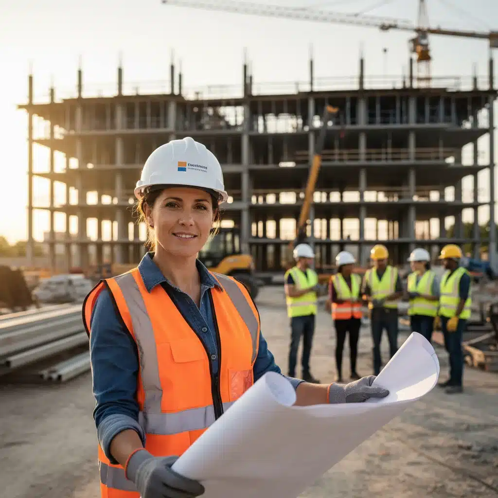 Construction manager reviewing blueprints on a job site, demonstrating skilled trades career progression.