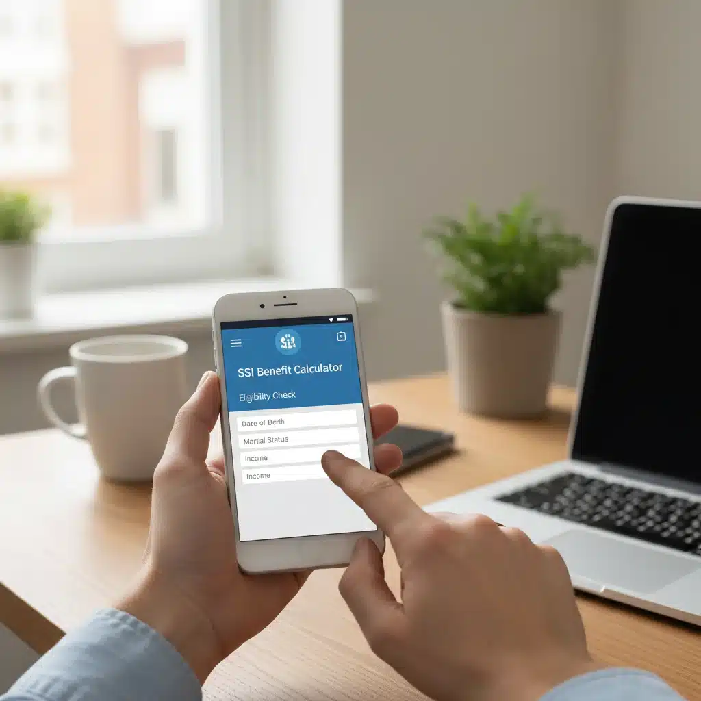 Person using a smartphone to access online SSI resources and benefit calculators.