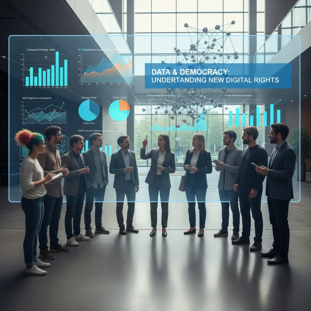 Diverse group analyzing consumer data and regulatory charts on a large screen