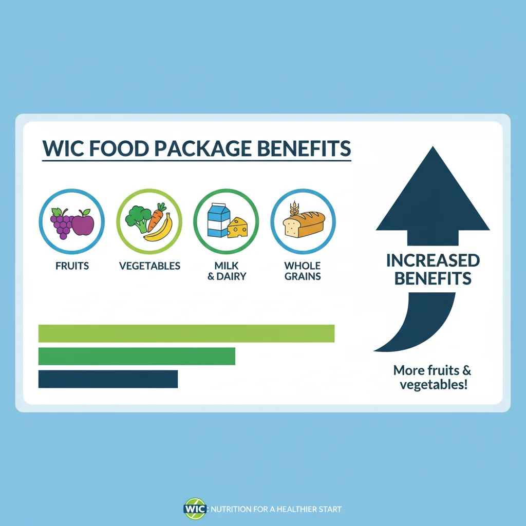 Infographic showing WIC food package categories with increased benefit amounts.