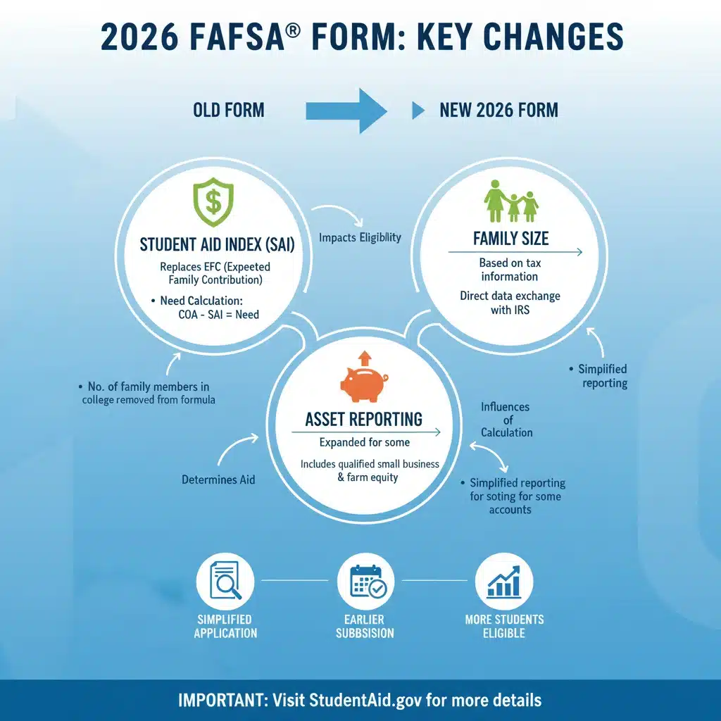 Infographic showing key FAFSA 2026 changes and updates