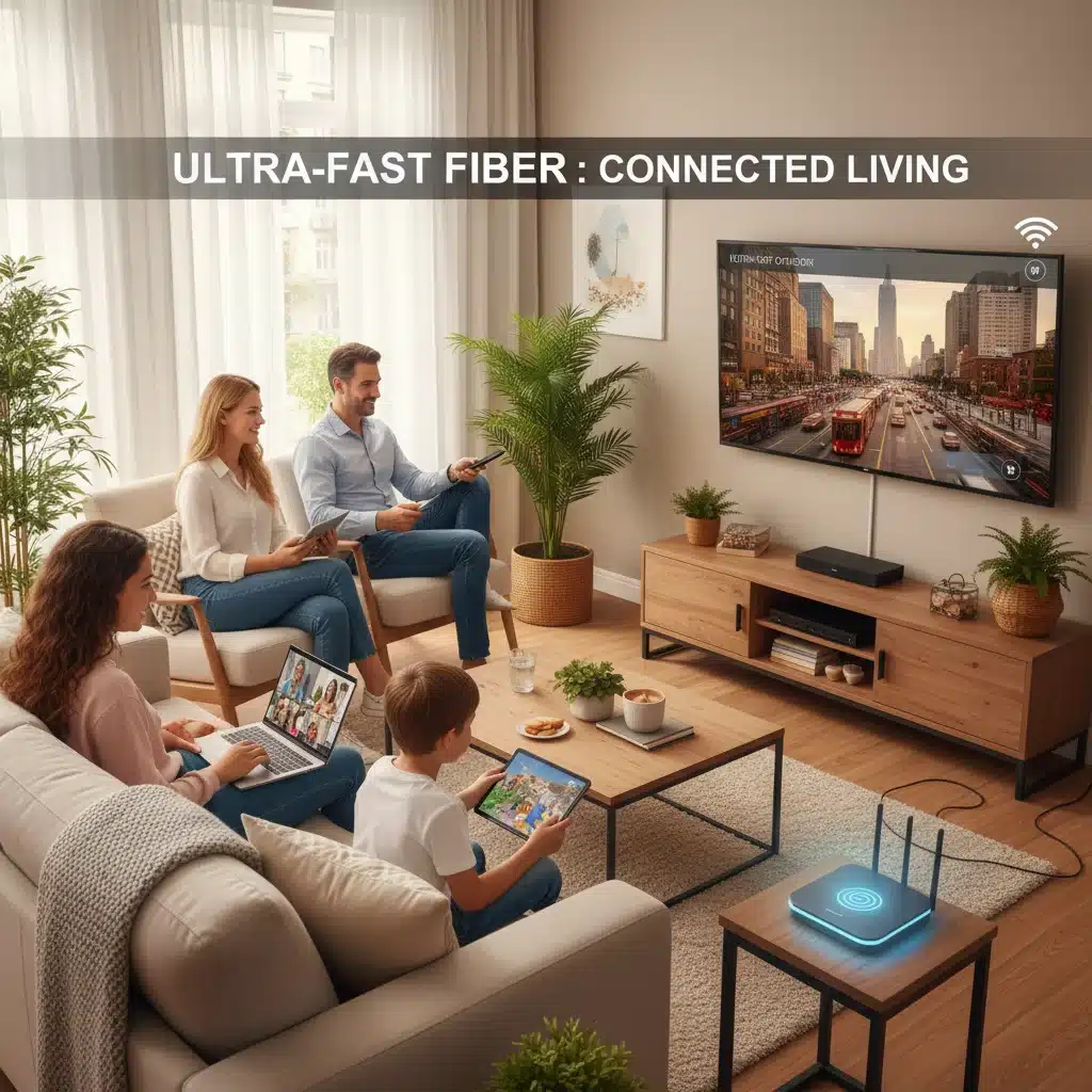 Family enjoying high-speed internet at home