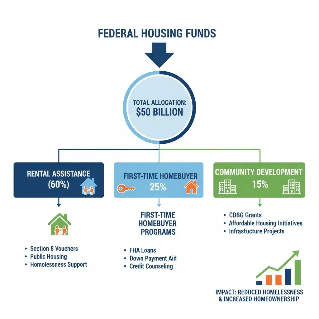 Infographic showing federal housing funding allocation across programs
