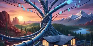 Modern home connected to advanced utility infrastructure network