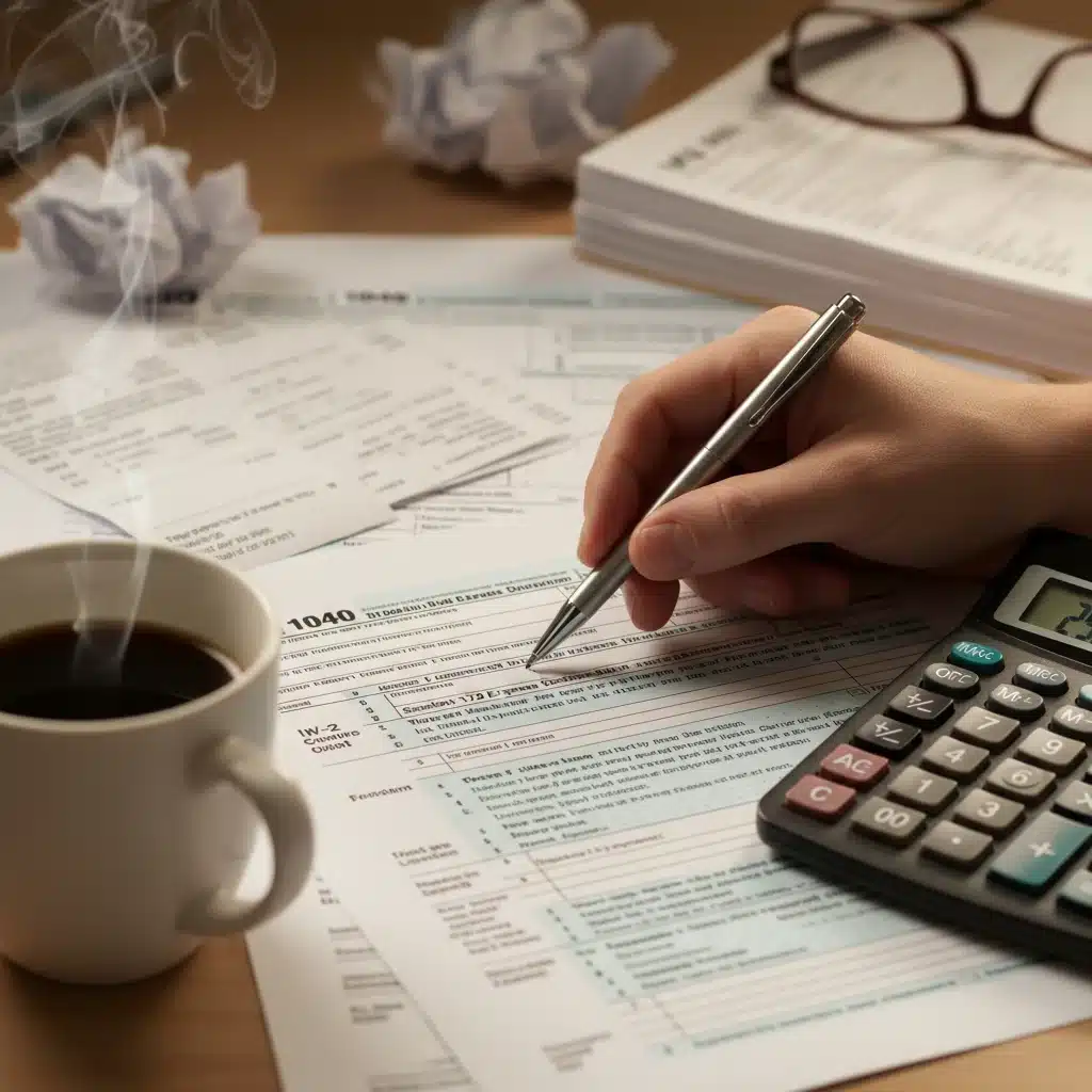 Hand reviewing complex tax forms and regulations