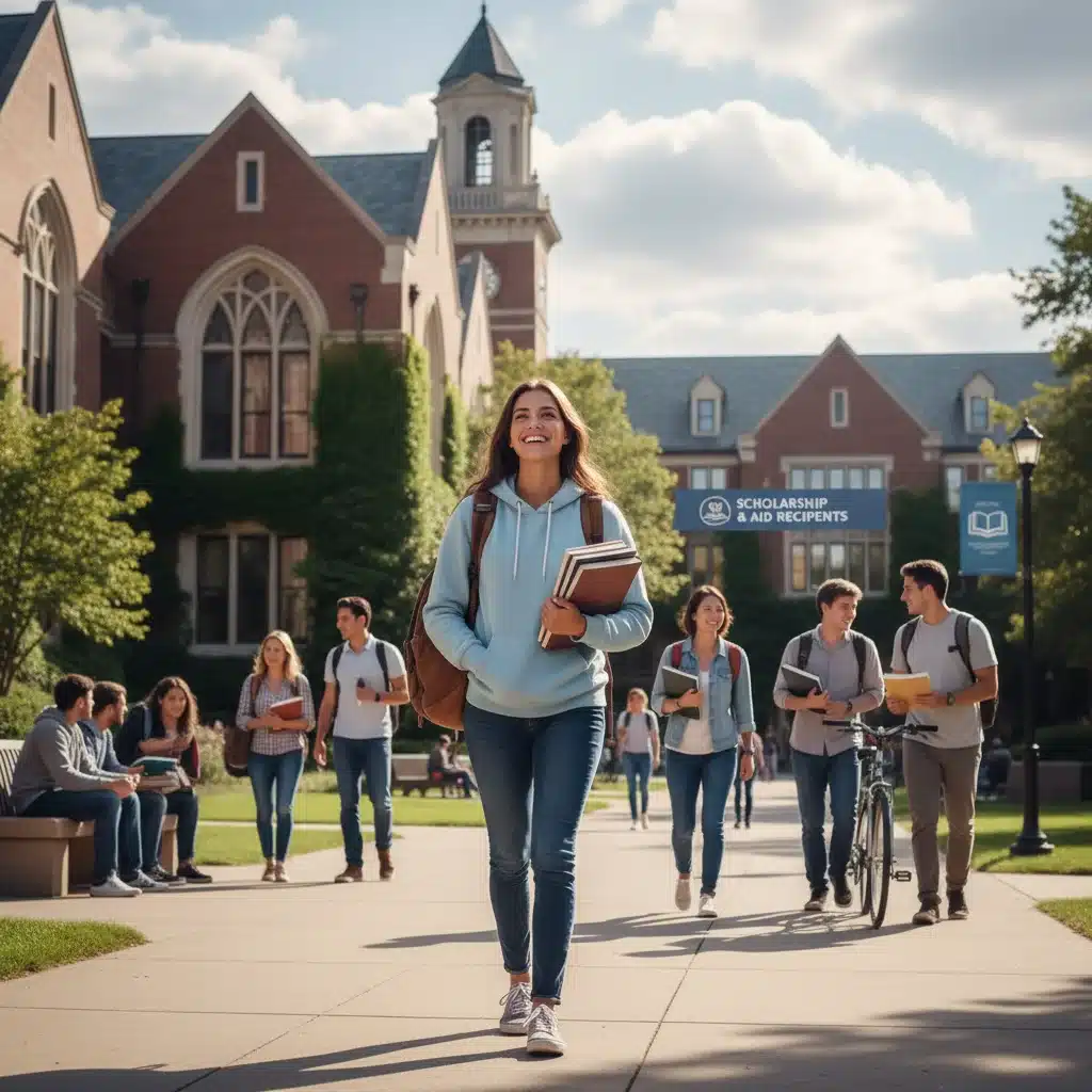Happy college student walking on campus after securing financial aid